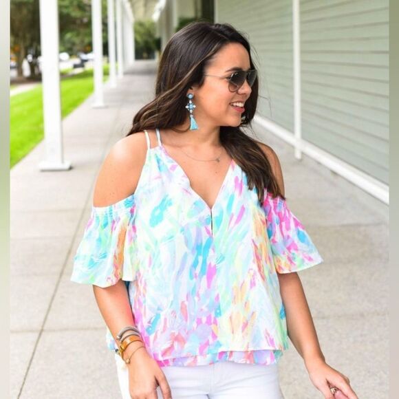 Lilly Pulitzer Multicolor Off-Shoulder Blouse - Picture 1 of 7